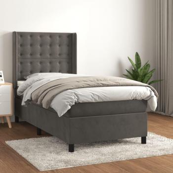 Cama box spring suave con colchón de terciopelo gris oscuro 90x190 cm