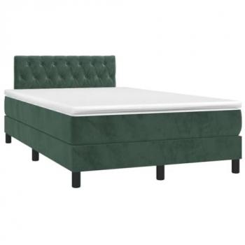 Cama Box Spring con colchón y LED en terciopelo verde oscuro 120x190cm