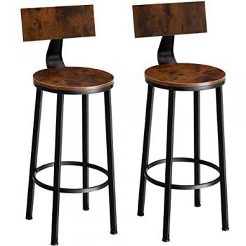 Juego de 2 taburetes de bar Poole - Set de dos taburetes con estilo industrial, tableros de aglomerado con recubrimiento protector de melamina, estructura sólida y resistente de acero con revestimiento en polvo