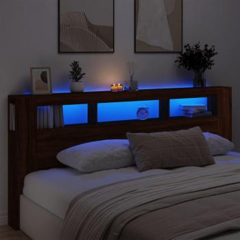 Cabecero LED de Madera Multicapa en color Roble Marrón, dimensiones 220x18,5x103,5 cm