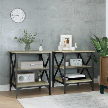 Mesa auxiliar 2 uds madera contrachapada 40x42x50 cm en negro, roble sonoma y roble ahumado, ideal como mesa de sofá o consola de entrada para salón