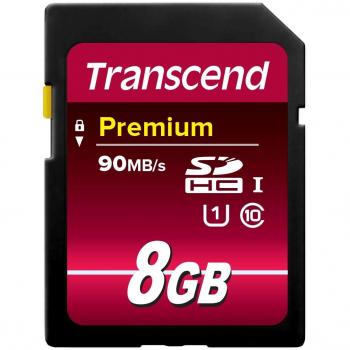 Transcend Premium - Tarjeta de Memoria Flash 8GB SDHC Clase 10 UHS-I, 45Mb/s de Ultra Alta Velocidad Para Cámaras Profesionales