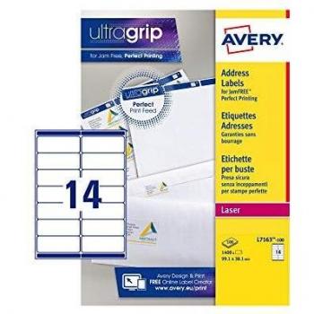 Avery España L7163-15 - Etiquetas adhesivas blanca para direcciones, imprimibles 99,1x38mm, caja de 210 etiquetas
