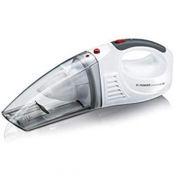 Severin HV 7144, Aspiradora manual para sólidos y líquidos, batería de iones de litio de 7.4 V, Incluye cable 12V para encendedor de coche y 3 accesorios, S´POWER home & car Li 20, Blanco/Rojo