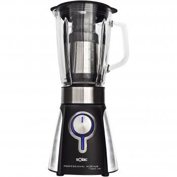 Batidora de Vaso Solac BV5722 Professional Mixter, 1000W, Jarra de Cristal 1.5L, 5 Velocidades + Turbo, Base en Acero Inoxidable, Color Negro y Plateado