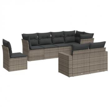 8-Piece Grey Poly Rattan Garden Sofa Set with Cushions