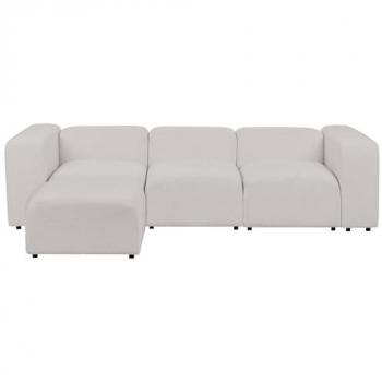 Sofá modular moderno de 3 plazas con otomana y tapicería de bouclé gris claro Falsterbo