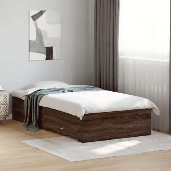 Cama con cajones de madera de ingeniería marrón roble 90x190 cm multicapa