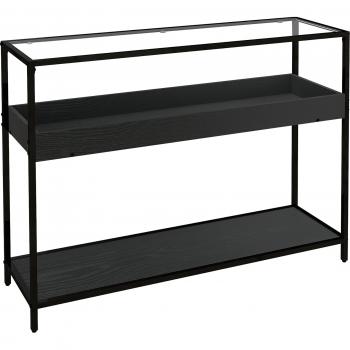 Mesa Consola con 2 Estantes y Tapa de Cristal, Zapatero para Recibidor, Acero Negro, 100 x 30 x 78 cm