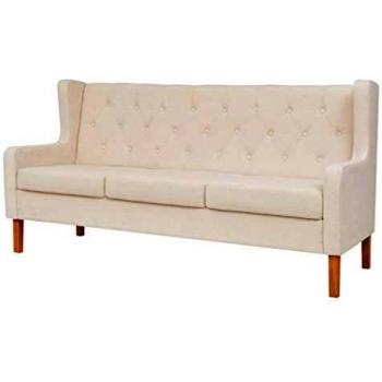 vidaXL Sofá 3 Plazas Tela Blanco Crema Asiento Sillón Silla Banco Mueble Salón