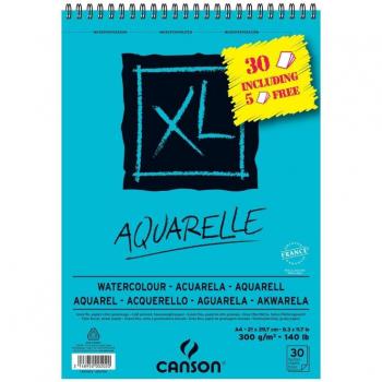 Bloc de acuarela Canson Aquarelle Fino XL espiral 25 + 5 hojas gratis 300gr 21x29,7cm