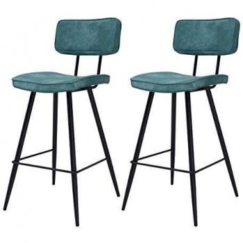 Taburetes de cocina azul de cuero sintético 66 cm (set de 2)