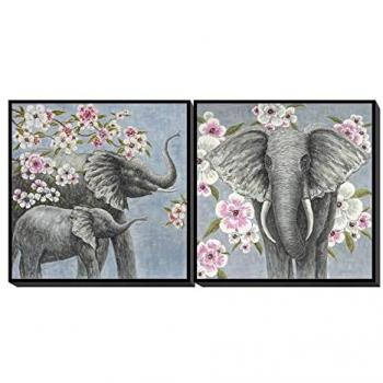 Cuadro Decorativo DKD Elefante Colonial con Flores (100 x 3.5 x 100 cm) - Pack de 2 Unidades