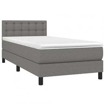 Cama box spring con colchón viscoelástico de muelles ensacados, adaptable, acolchado reversible, tela gris oscuro 90x190 cm