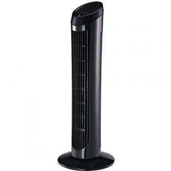 Ventilador de Torre HOMCOM 45W con 3 Niveles de Ventilación y Oscilación 70°, ABS, Negro, Ø27 x H75 cm