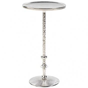 Mesa Auxiliar Redonda de Metal Plateado 32 cm con Forma Geométrica y Tablero Tallado