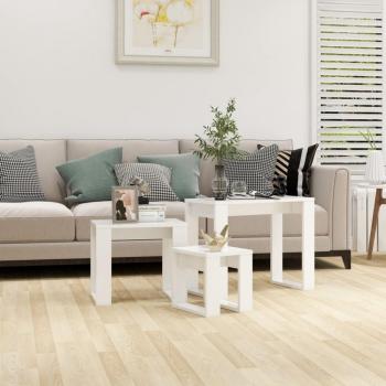 Mesas apilables 3 piezas de madera contrachapada en blanco, negro y roble sonoma - Mesa de sofá, mesa de entrada para salón, consola de entrada, mueble recibidor, mesita auxiliar
