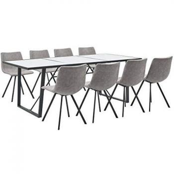 vidaXL Juego Comedor 9 Piezas Cuero Sintético Mobiliario Decoración Interior Casa Hogar Robusto Duradero Resistente Funcional Práctico Útil Gris Claro