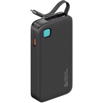 Powerbank Usams 10000 mAh con cable USB-C retráctil, carga rápida PD 20W, serie XY, color negro
