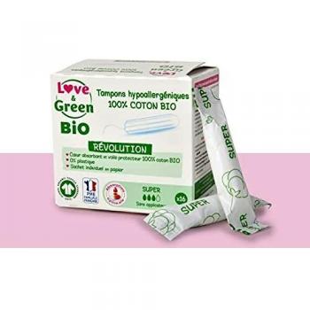 Tampones Love & Green BIO Hipoalergénicos Super sin aplicador - Pack de 16 unidades