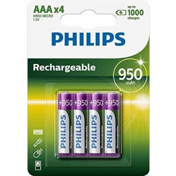 Philips R03B4A95/10 Rechargeable Batteries AAA 950 mAh 1.2 V Pack of 4 in Blister Packaging