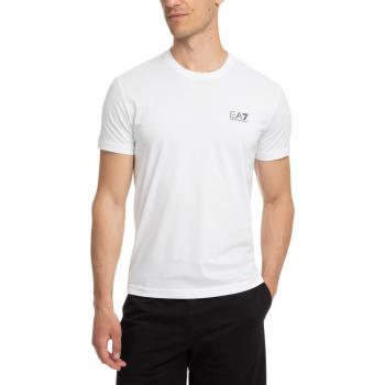 EA7 Chest Logo T-Shirt - White - Male - Size: L, Emporio Armani EA7, T-Shirts, male, White, Size: L White Cotton T-Shirt - Short Sleeves, Round Neck