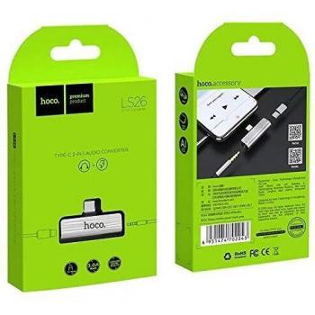 Adaptador Hoco LS26 Type-C a Type-C + Jack 3,5mm color plata