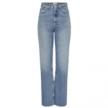 Only High-Waist Straight Leg Jeans Riley Life Dot353, Medium Blue Denim, Women’s Size 32W x 30L
