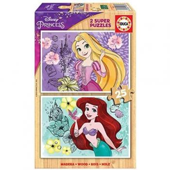 Educa - 2x25 Disney Princess, 2 Puzzles de Madera ecológica Resistente con 25 Piezas Cada uno, diversión