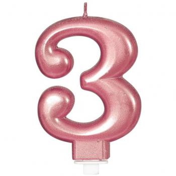 Vela Metalizada Oro y Rosa Número 3, de 8 cm