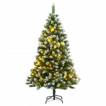 150 cm Flocked Snow Artificial Hinged Christmas Tree with 150 LEDs