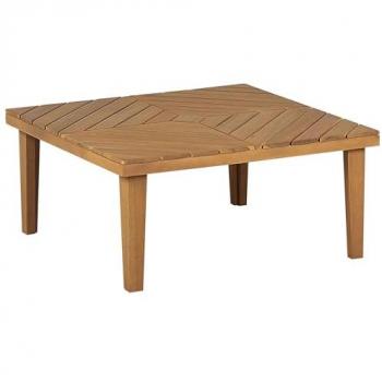 Mesa de Centro Exterior de Madera de Acacia Clara 70 x 70 cm Diseño Moderno con Tablero Listones