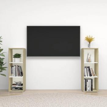 Mueble TV 2 piezas blanco y Sonoma 107x35x37cm madera multicapa