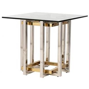Mesa Auxiliar Inox / Cristal Kazan 60x60x55 Cm - Elegante y Moderna, Acero Inoxidable, Dorado/Plata/Transparente