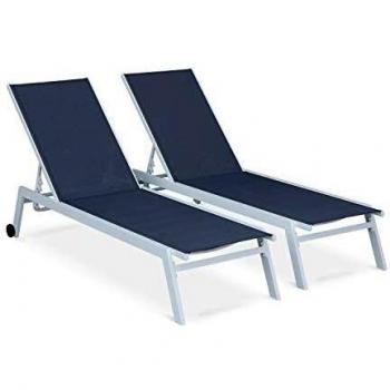 Tumbona de aluminio multiposición con ruedas, set de 2, Elsa, Blanco, 191x55x94 cm
