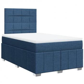 Cama box spring con colchón de muelles en tela azul 120x190 cm
