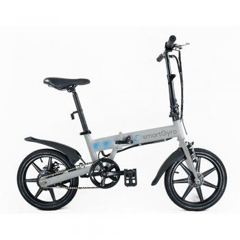 SmartGyro Ebike Silver - Bicicleta Eléctrica, Ruedas de 16, Asistente al Pedaleo, Plegable, Batería extraíble de litio de 4400 mAh, Freno V-Brake y Disco, Autonomía 30-50 Km, color Plata