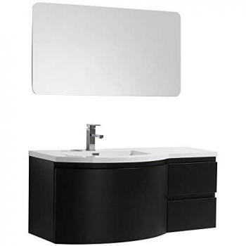 Mueble de baño Laurance 1200 - negro mate - forma redondeada con espejo LED 2073 y fregadero izquierdo
