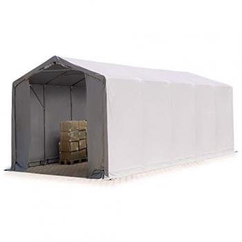 Carpa industrial Toolport 4x12 m, altura lateral de 3 m, con puerta con cremallera, fabricada en PVC 850 N, 100% impermeable, color gris