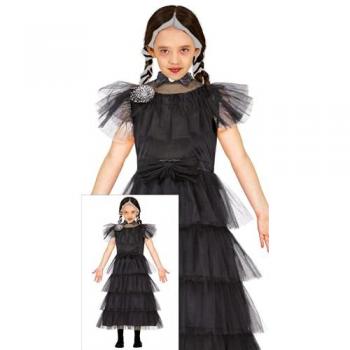 Disfraz de Reina de la Noche Infantil - Vestido Negro Elegante para Halloween y Carnaval (10-12 años)