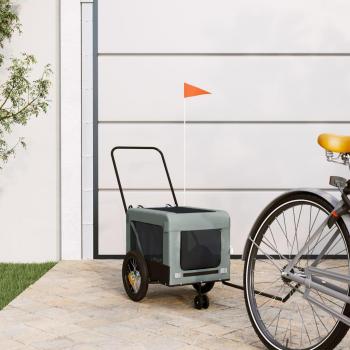 vidaXL Pet Bike Trailer - Grey and Black Oxford Fabric and Iron, features include durable oxford fabric, sturdy iron frame, adjustable safety leash, removable water-resistant cover, quick-release wheels for easy storage and transport, suitable for pets up
