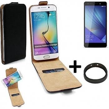 TOP SET: Caso Smartphone para Huawei Honor 7 Premium cubierta del estilo del tirón 360°, negro + anillo protector, cubierta del tirón - K-S-Trade