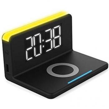 Despertador Digital Terratec ChargeAir - Inalámbrico, Carga USB, Rectangular, Negro y Amarillo