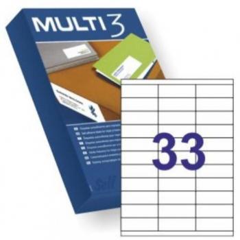 Multi3 10515 Etiquetas Autoadhesivas, 33 por A4, 70x24.4 mm, Cantos Rectos, Adhesivo Permanente, Caja de 500 Hojas