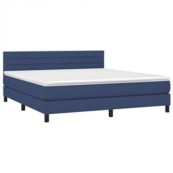 Cama box spring colchón y luces LED tela azul 160x200 cm