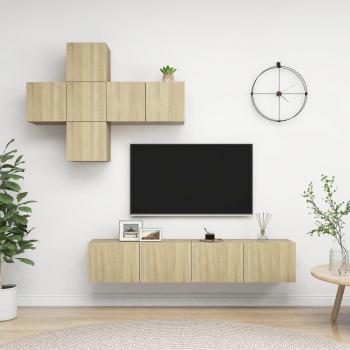 Mueble de pared para TV 7 piezas aglomerado color roble Sonoma