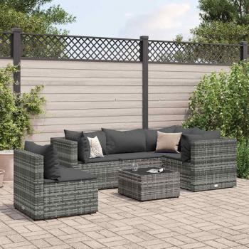 Set de muebles de jardín 6 pzas y cojines ratán sintético gris