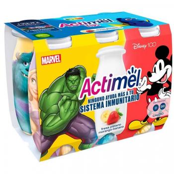 YOGUR L-CASEI ACTIMEL FRESA Y PLATANO DANONE PACK 6X100 ML.