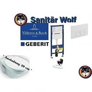 Geberit Duofix, V & B Omnia Compact al 49 cm Juego completo + Haro Tapa de cierre suave, c Plus placa de accionado Delta 50 blanco rectangular