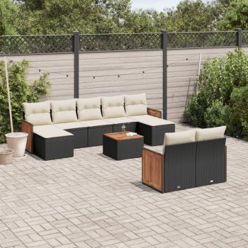 10-Piece Black Poly Rattan Garden Sofa Set with Cushions